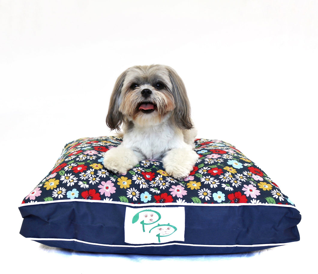 MODERN DESIGNER DOG BED - BLUE FLORAL - Pet Pouch