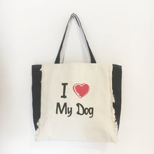 I LOVE MY DOG - FRINGED DENIM & DRILL TOTE BAG - Pet Pouch