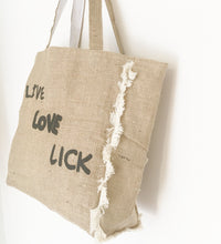 LIVE, LOVE, LICK - FRINGED HESSIAN TOTE BAG - Pet Pouch