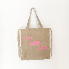 LIVE, LOVE, LICK - FRINGED HESSIAN TOTE BAG - Pet Pouch