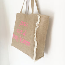 PEACE, LOVE & PUPPY KISSES - FRINGED HESSIAN TOTE BAG - Pet Pouch