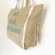 PEACE, LOVE & PUPPY KISSES - FRINGED HESSIAN TOTE BAG - Pet Pouch