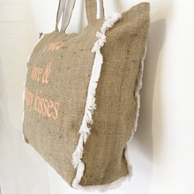 PEACE, LOVE & PUPPY KISSES - FRINGED HESSIAN TOTE BAG - Pet Pouch