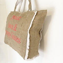 PEACE, LOVE & PUPPY KISSES - FRINGED HESSIAN TOTE BAG - Pet Pouch