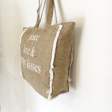 PEACE, LOVE & PUPPY KISSES - FRINGED HESSIAN TOTE BAG - Pet Pouch